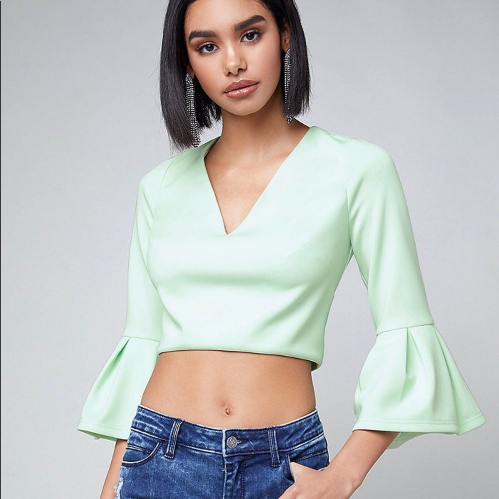 Scuba flutter crop top honeydew